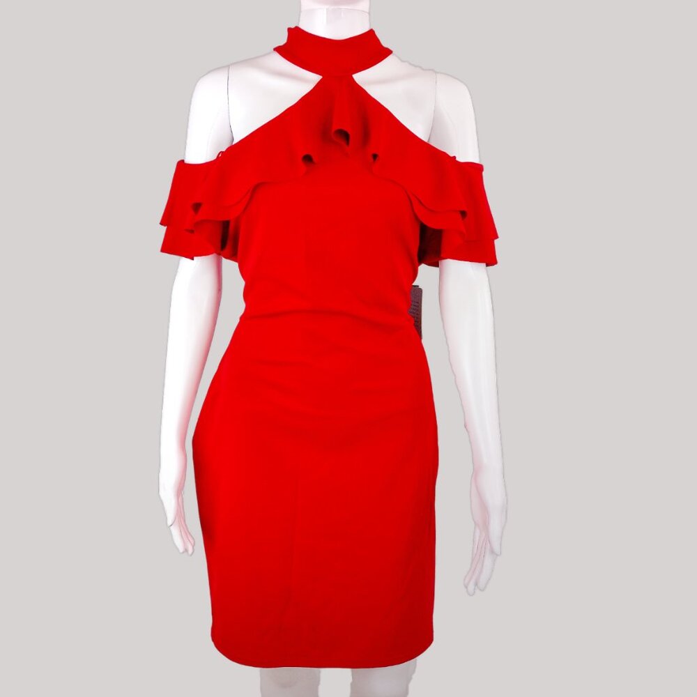 Missguided Red Ruffle Off shoulder Dress